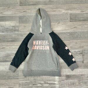 Harley Davidson Girl's Grey Pink Hoodie Pullover Girls Stars Q44